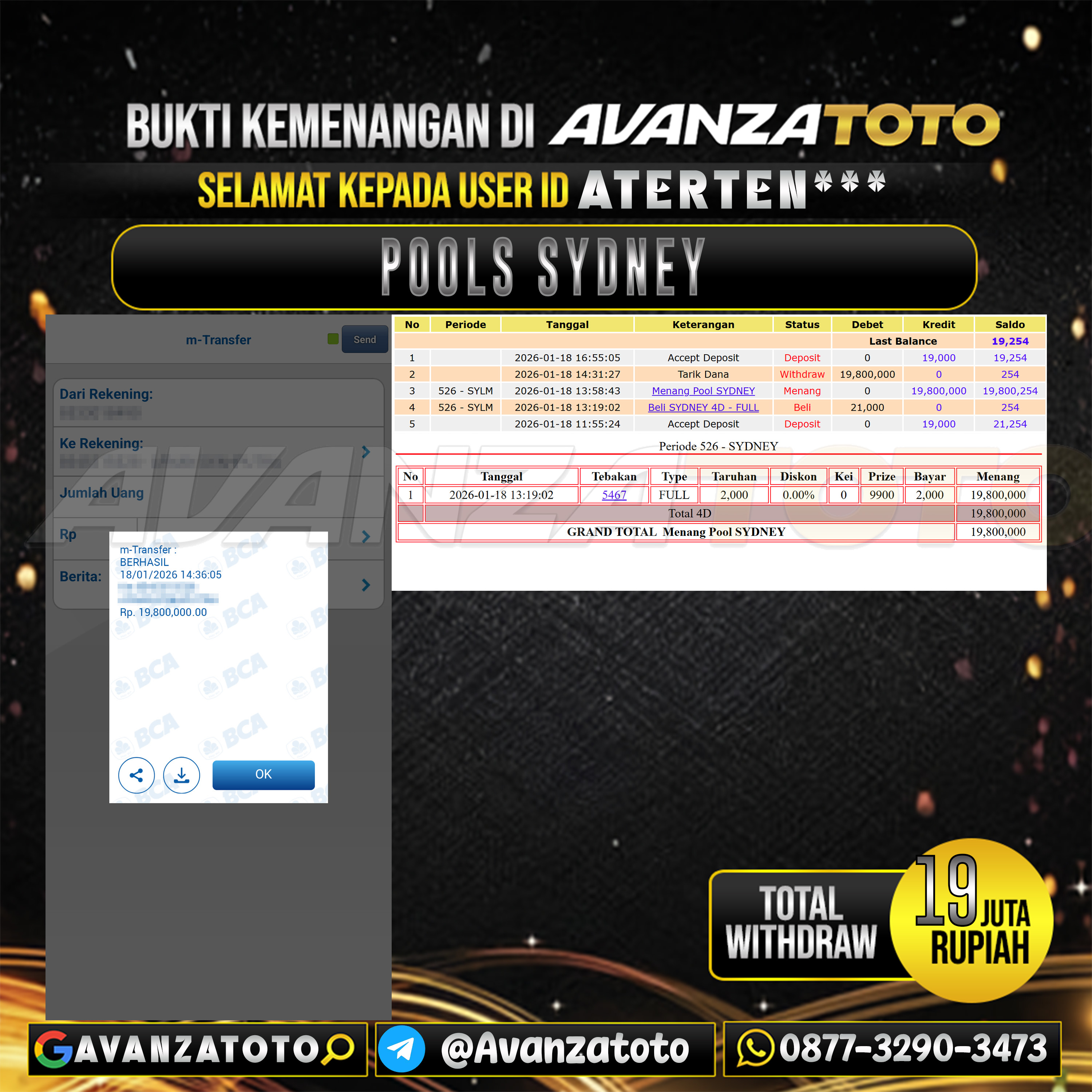AVANZATOTO JACKPOT TOGEL PASARAN SYDNEY Rp.19.000.000,-LUNAS USER ID : ATERTEN***