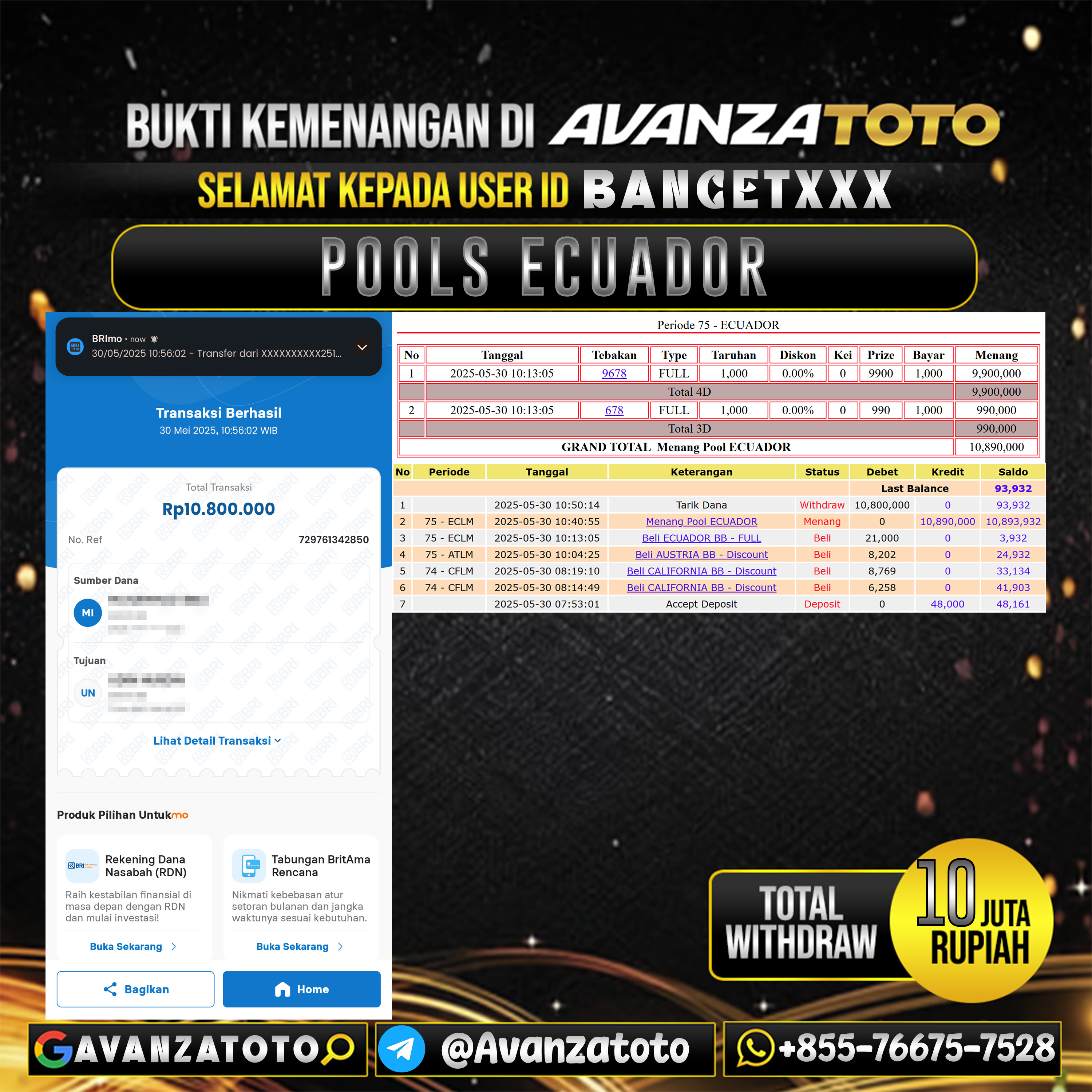 AVANZATOTO JACKPOT TOGEL PASARAN ECUADOR Rp.10.000.000,-LUNAS USER ID: BANCET***
